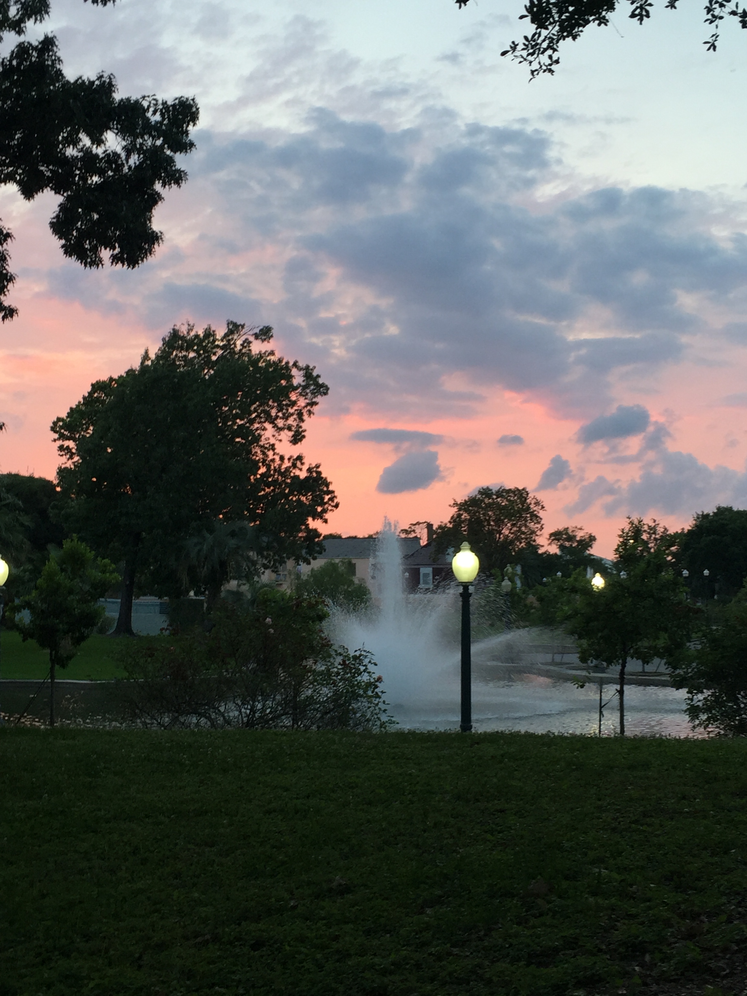 Armstrong Park Fountain sunset